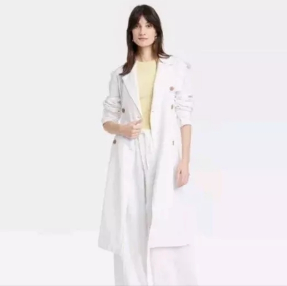 NWOT Women's Linen Blend White Trench Coat Size XXL Lightweight - Picture 2 of 10